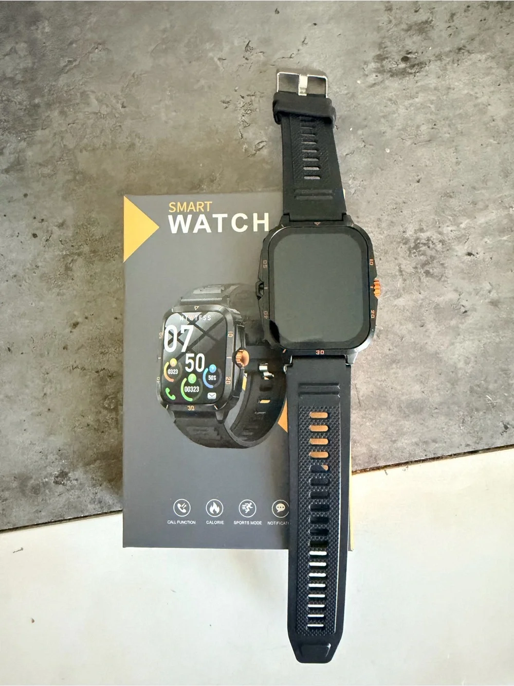 New Black Smartwatch with Orange Accents